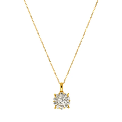 Collier Pendentif en Or 10K avec Diamants de Laboratoire en Motif Cluster. Color: jaune | Doucet Latendresse
