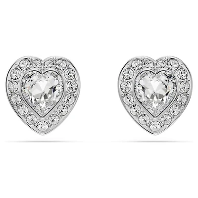 Rhodium Plated Heart-Shaped Crystal Stud Earrings. Color: white | Doucet Latendresse