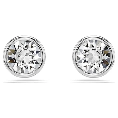 Rhodium Plated Bezel-Set Crystal Stud Earrings. Color: white | Doucet Latendresse