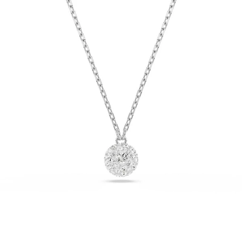 Collier Pendentif Boule Pavée en Cristal Plaqué Rhodium. Color: blanc | Doucet Latendresse