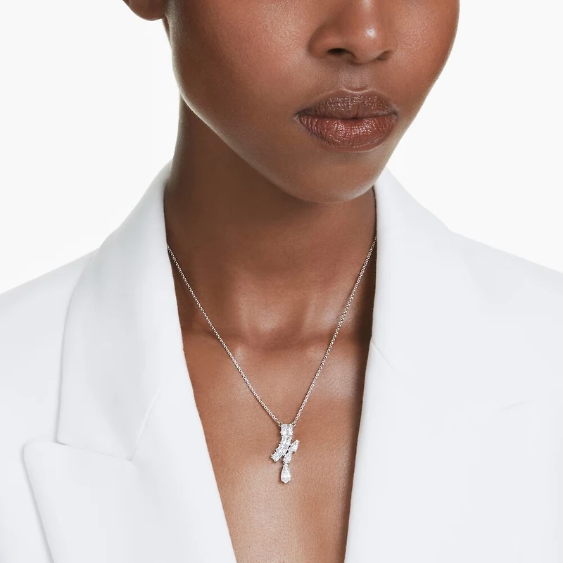 Collier Matrix en Métal Rhodié avec Cristaux Swarovski - 38 - 45 cm. Color: blanc | Doucet Latendresse