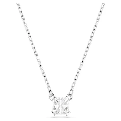 Rhodium Plated Princess-Cut Crystal Pendant Necklace. Color: white | Doucet Latendresse