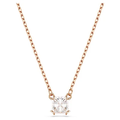 Rose Gold-Plated Square-Cut Crystal Pendant Necklace. Color: pink | Doucet Latendresse