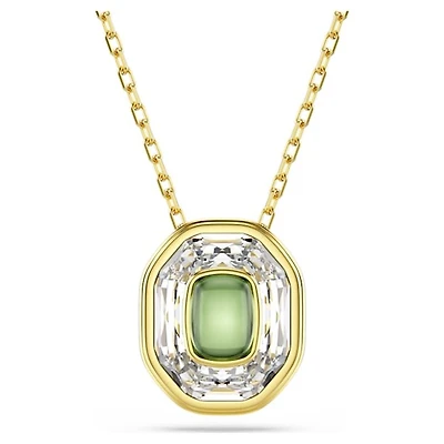 Gold Plated Pendant Necklace with Green and Clear Crystals. Color: yellow | Doucet Latendresse