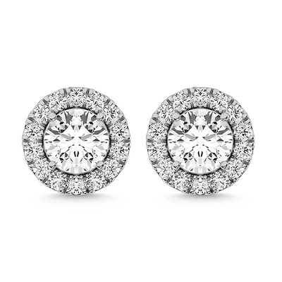 10K Gold Lab-Grown Diamond Halo Stud Earrings. Color: white | Doucet Latendresse