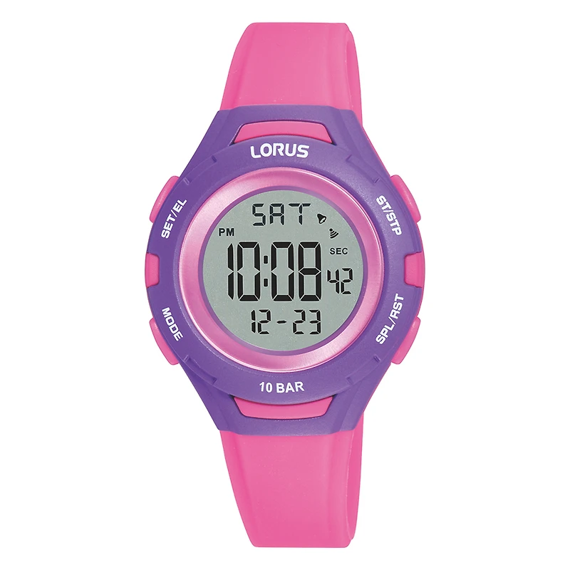 Lorus children's watch lcd,digital chronograph pink strap | Doucet Latendresse