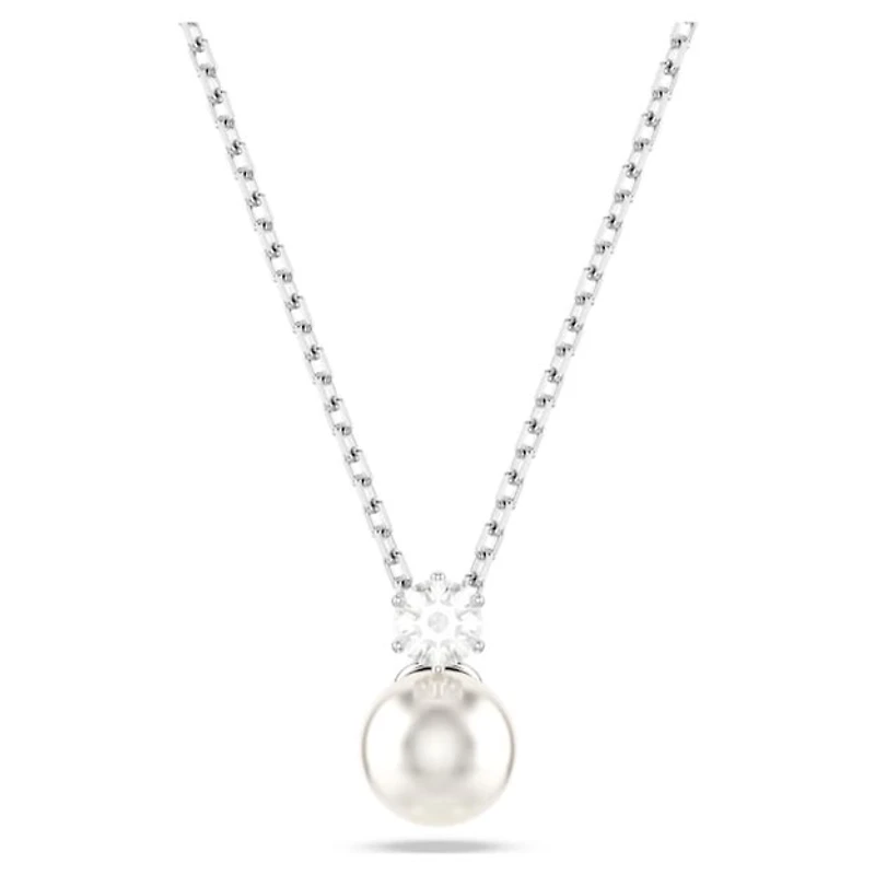 Collier Plaqué Rhodium avec Pendentif en Perle et Cristal. Color: blanc | Doucet Latendresse