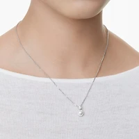Collier Matrix en Métal Rhodié avec Perle et Cristal Swarovski - 38 - 45 cm. Color: blanc | Doucet Latendresse