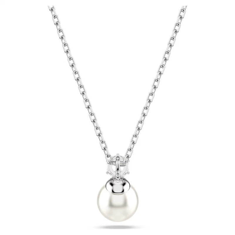 Collier Matrix en Métal Rhodié avec Perle et Cristal Swarovski - 38 - 45 cm. Color: blanc | Doucet Latendresse