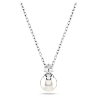 Collier Matrix en Métal Rhodié avec Perle et Cristal Swarovski - 38 - 45 cm. Color: blanc | Doucet Latendresse