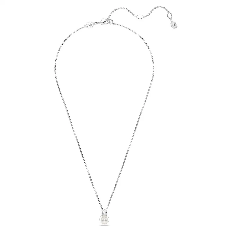 Collier Matrix en Métal Rhodié avec Perle et Cristal Swarovski - 38 - 45 cm. Color: blanc | Doucet Latendresse