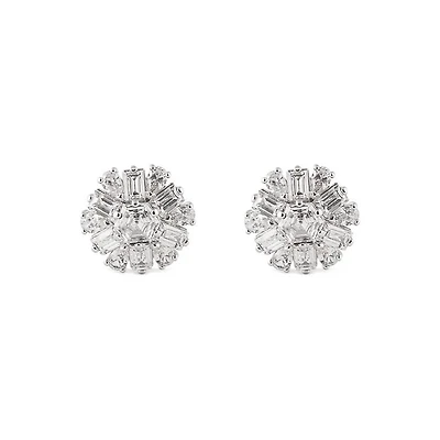 Rhodium Plated Crystal Cluster Stud Earrings. Color: white | Doucet Latendresse