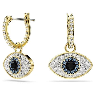 Symbolica Evil Eye Drop Earrings in Gold Plated Metal with Swarovski Crystals - 25mm. Color: yellow | Doucet Latendresse