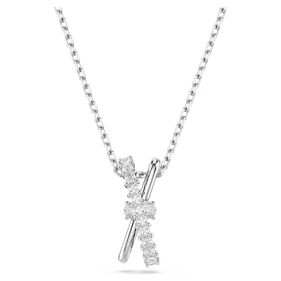 Collier Hyperbola en Métal Rhodié avec Cristaux Swarovski - 38 - 45 cm. Color: blanc | Doucet Latendresse