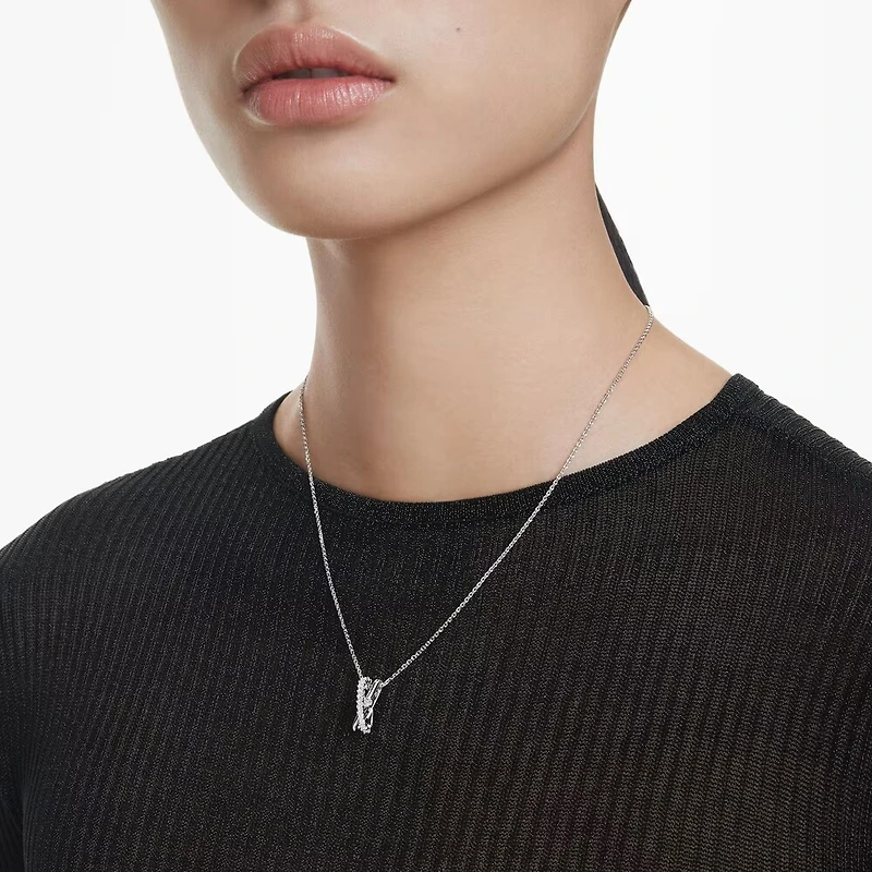 Collier Hyperbola en Métal Rhodié avec Cristaux Swarovski - 38 - 45 cm. Color: blanc | Doucet Latendresse