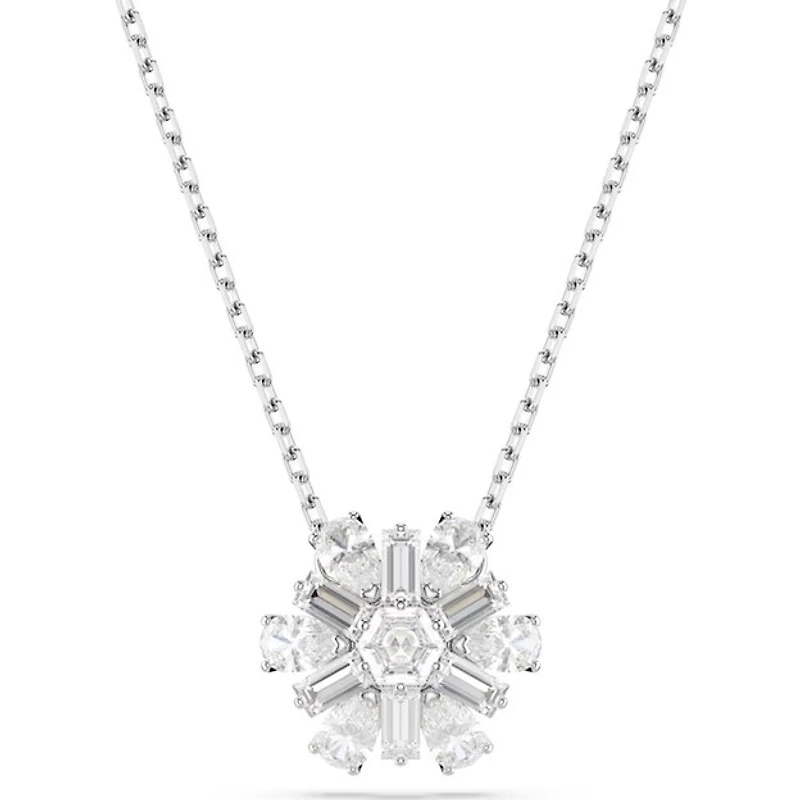 Collier Pendentif Flocon Plaqué Rhodium avec Cristaux. Color: blanc | Doucet Latendresse