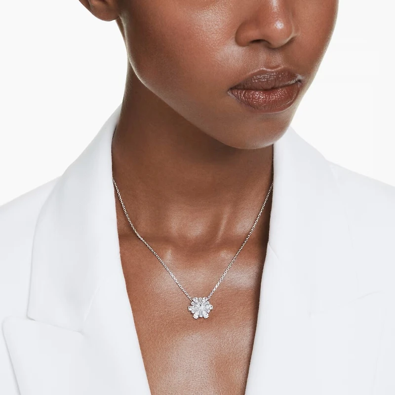 Collier Idyllia avec Flocon de Neige en Métal Rhodié et Cristaux Swarovski - 38 - 45 cm. Color: blanc | Doucet Latendresse