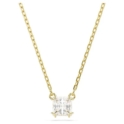 Gold Plated Solitaire Pendant Necklace with Crystal. Color: yellow | Doucet Latendresse