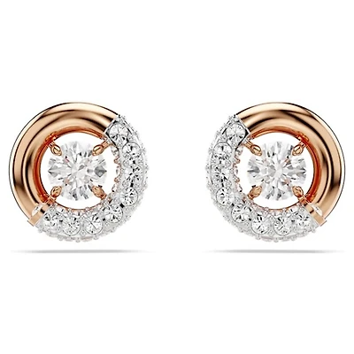 Boucles d'Oreilles Fixes Cercle avec Cristaux Plaquées Or Rose. Color: rose | Doucet Latendresse