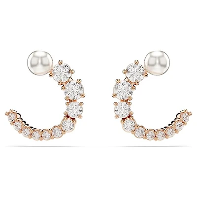 Boucles d’Oreilles Anneaux Plaquées Or Rose avec Perle et Cristaux Ronds. Color: rose | Doucet Latendresse