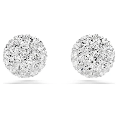 Rhodium Plated Dome Stud Earrings with Crystals. Color: white | Doucet Latendresse