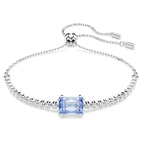 Rhodium Plated Bracelet with Emerald Cut Blue Crystal - 9.5