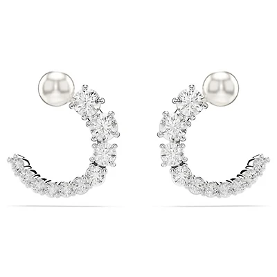 Boucles d’Oreilles Anneaux Plaquées Rhodium avec Cristaux Ronds. Color: blanc | Doucet Latendresse