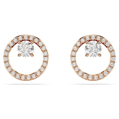 Constella Stud Earrings in Rose Gold Plated Metal with Swarovski Crystals - 10mm. Color: pink | Doucet Latendresse