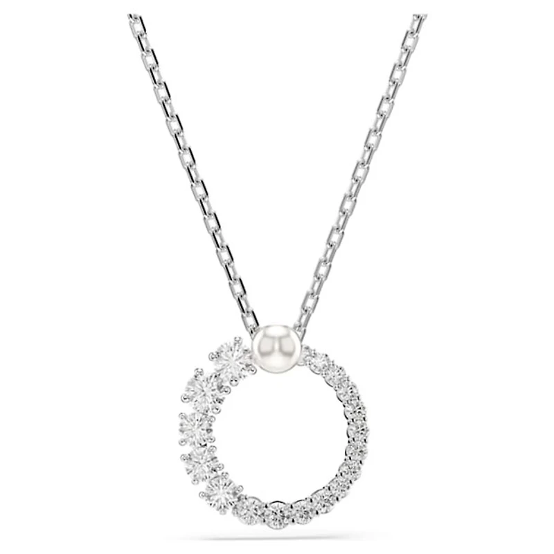 Collier Pendentif Cercle avec Cristaux Plaqué Rhodium. Color: blanc | Doucet Latendresse