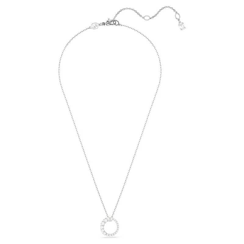 Collier Matrix en Métal Rhodié avec Perle et Cristaux Swarovski - 38 - 45 cm. Color: blanc | Doucet Latendresse
