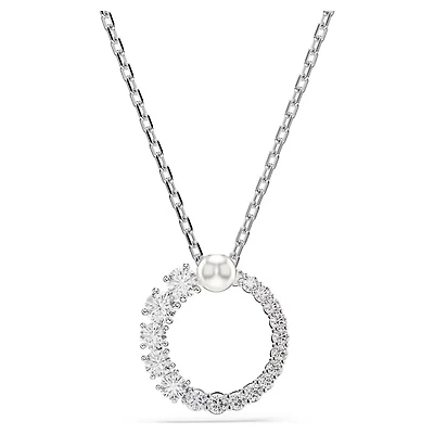Collier Matrix en Métal Rhodié avec Perle et Cristaux Swarovski - 38 - 45 cm. Color: blanc | Doucet Latendresse