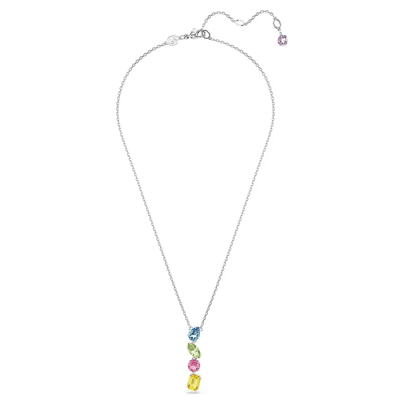 Collier Gema Y en Métal Rhodié avec Cristaux Swarovski - 38 - 45 cm. Color: blanc | Doucet Latendresse