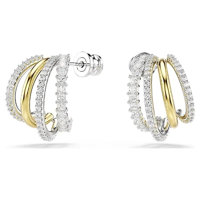 Hyperbola Hoop Earrings in Mixed Metal Finish with Swarovski Crystals - 1.8 x 1.3 cm. Color: 2 tone | Doucet Latendresse