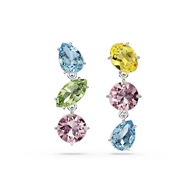 Boucles d’Oreilles Pendantes Multicolores Plaquées Rhodium avec Cristaux. Color: blanc | Doucet Latendresse