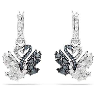 Pendantes d'Oreilles Swan en Métal Rhodié avec Cristaux Swarovski - 2.5 x 1.4 cm. Color: blanc | Doucet Latendresse