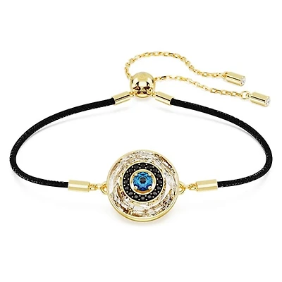 Gold Plated Evil Eye Adjustable Bracelet with Crystals. Color: yellow | Doucet Latendresse