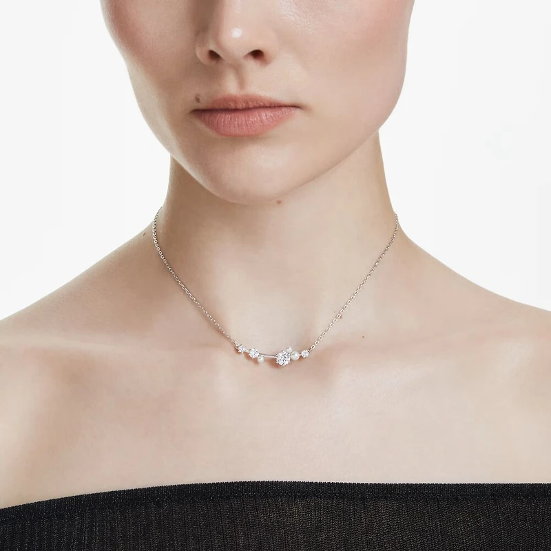 Collier Constella en Métal Rhodié avec Perles et Cristaux Swarovski - 48cm. Color: blanc | Doucet Latendresse