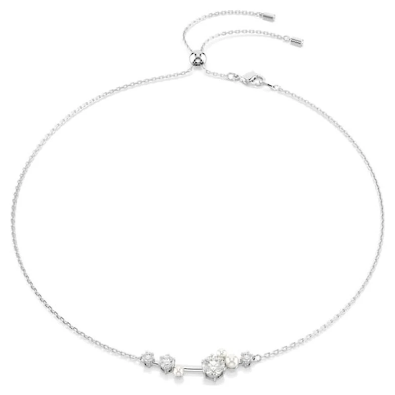 Collier Ajustable Plaqué Rhodium avec Accents de Cristal et de Perle. Color: blanc | Doucet Latendresse