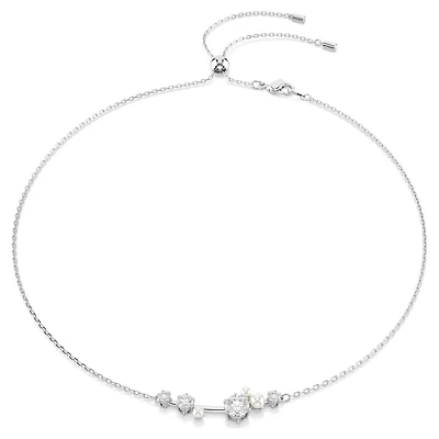 Collier Ajustable Plaqué Rhodium avec Accents de Cristal et de Perle. Color: blanc | Doucet Latendresse