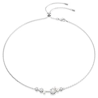 Collier Ajustable Plaqué Rhodium avec Accents de Cristal et de Perle. Color: blanc | Doucet Latendresse