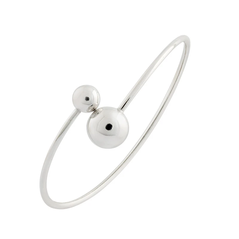 Bracelet Jonc en Argent Sterling avec Deux Boules et Fini Rhodium. Color: blanc | Doucet Latendresse