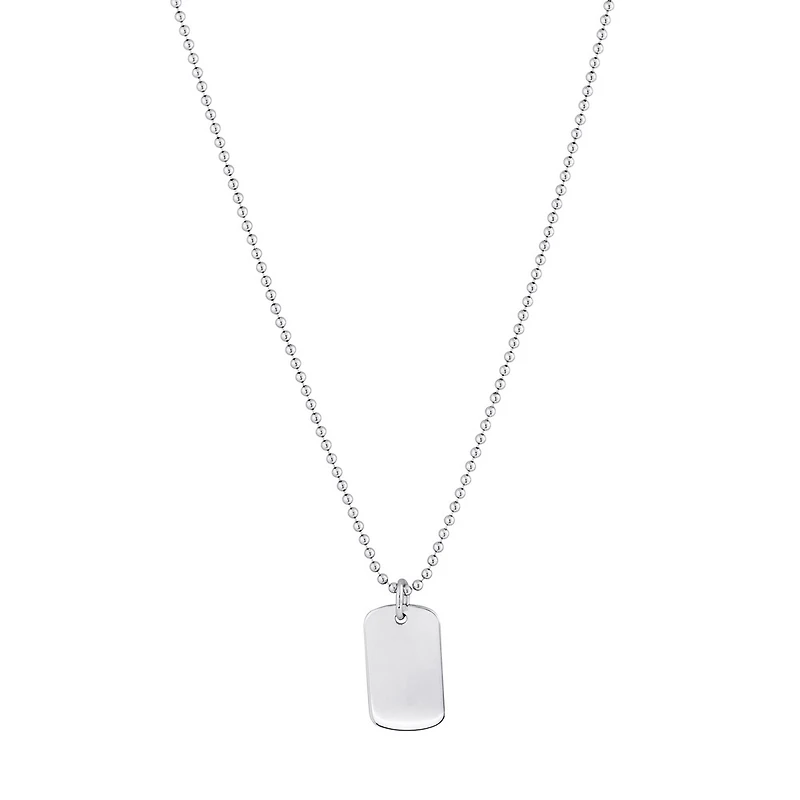 Collier Plaque Militaire en Argent Sterling avec Chaîne à Billes - Plaqué Rhodium. Color: blanc | Doucet Latendresse