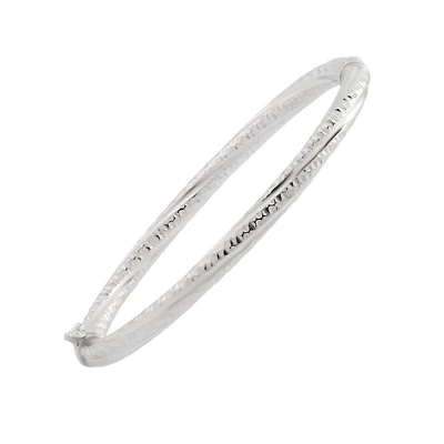 Sterling Silver Hammered Bangle with Rhodium Finish. Color: white | Doucet Latendresse