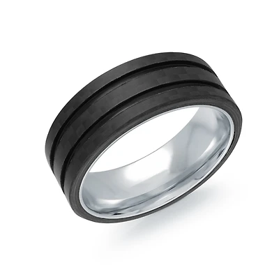 Bague pour Homme en Acier Inoxydable avec Incrustation en Fibre de Carbone Noire. Color: noir | Doucet Latendresse