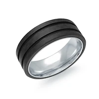 Bague pour Homme en Acier Inoxydable avec Incrustation en Fibre de Carbone Noire. Color: noir | Doucet Latendresse