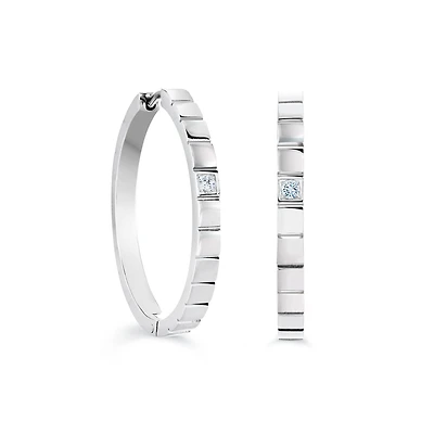 Boucles d’Oreilles Anneaux en Acier Inoxydable avec Zircon Cubique - 30mm. Color: blanc | Doucet Latendresse