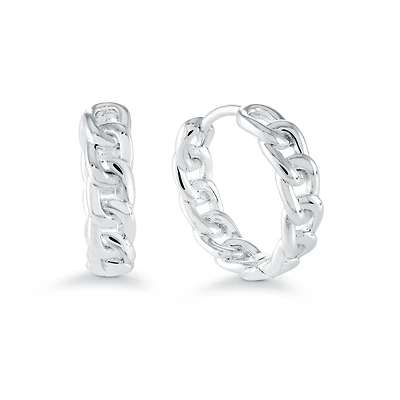 Stainless Steel Hoop Earrings with Chain Design. Color: white | Doucet Latendresse