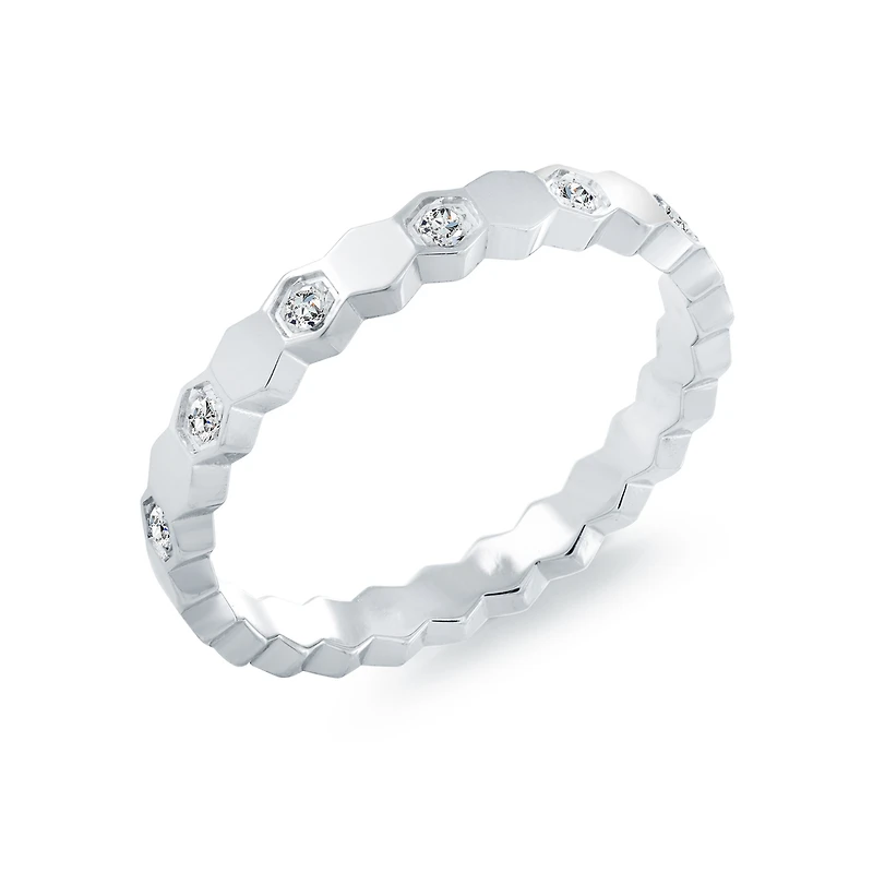 Bague Anneau Hexagonale en Acier Inoxydable avec Zircon Cubique | Doucet Latendresse