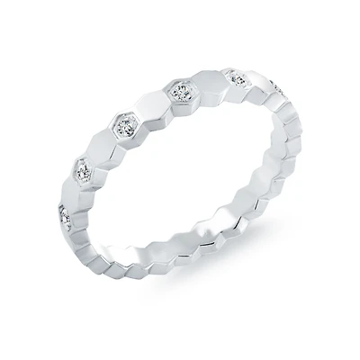 Bague Anneau Hexagonale en Acier Inoxydable avec Zircon Cubique | Doucet Latendresse