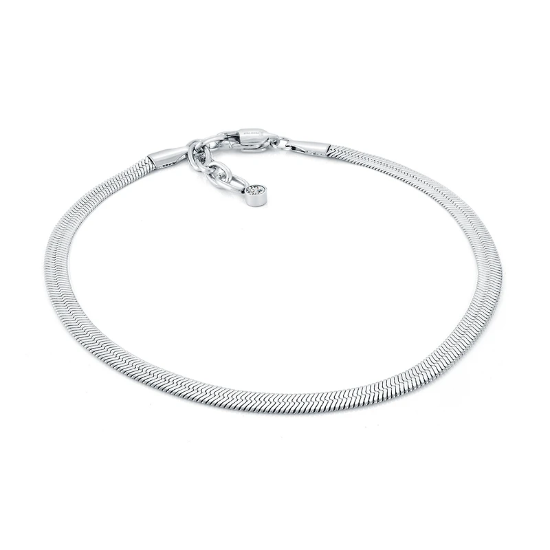 Chaîne de Cheville en Acier Inoxydable Motif Épi avec Breloque en Zircon Cubique – 4 mm, 9